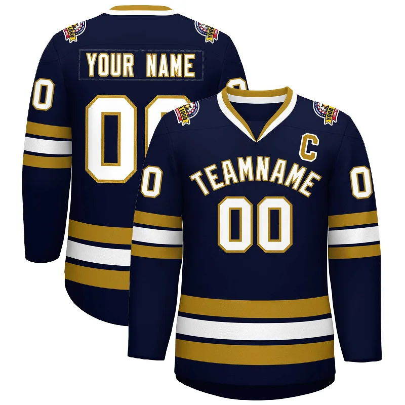 Custom Navy White-Old Gold Classic Style Hockey Jersey Dapper Men's 1920S