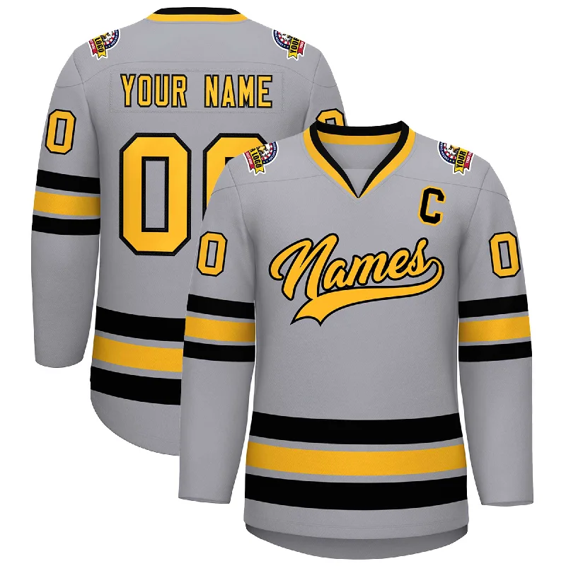 Custom Gray Gold-Black Classic Style Hockey Jersey Edgy Men's Punk