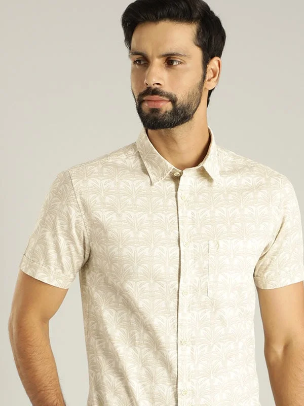 Men Printed Half Sleeve Cotton Shirt Elegant Men's Cashmere