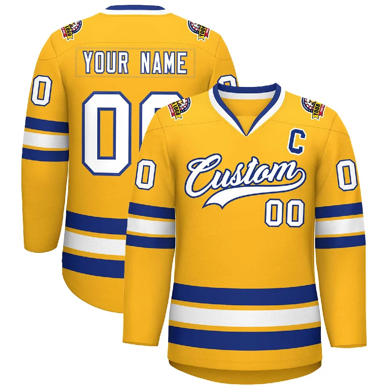 Custom Gold White-Royal Classic Style Hockey Jersey Trendy Men's Scandinavian