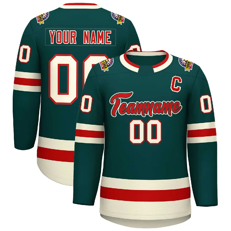 Custom Midnight Green Red Midnight Green-Khaki Classic Style Hockey Jersey Earthy Men's Sustainable 