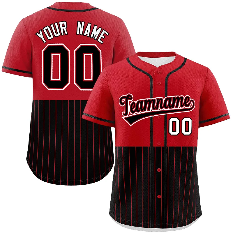 Custom Red Black Personalized Half Stripe Design Authentic Baseball Jersey Modern Men's 