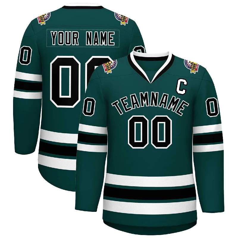 Custom Midnight Green Black-White Classic Style Hockey Jersey Confident Men's High