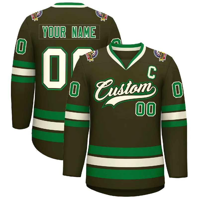 Custom Olive Khaki Olive-Kelly Green Classic Style Hockey Jersey Masculine Men's Thick