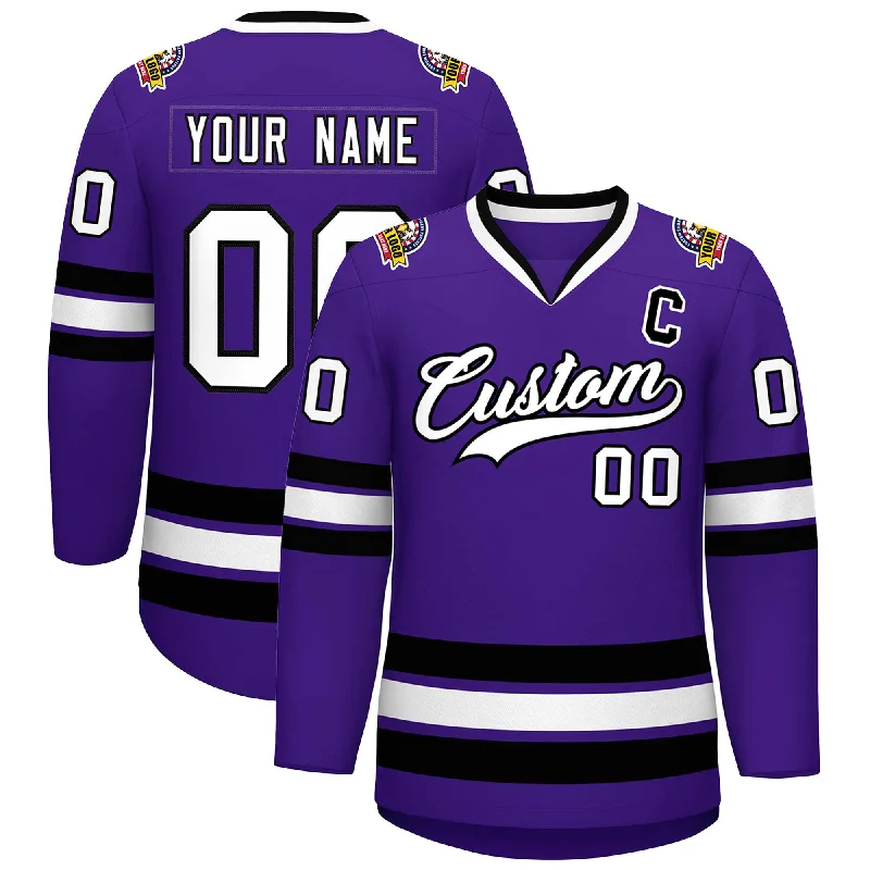 Custom Purple White-Black Classic Style Hockey Jersey Bold Men's Statement