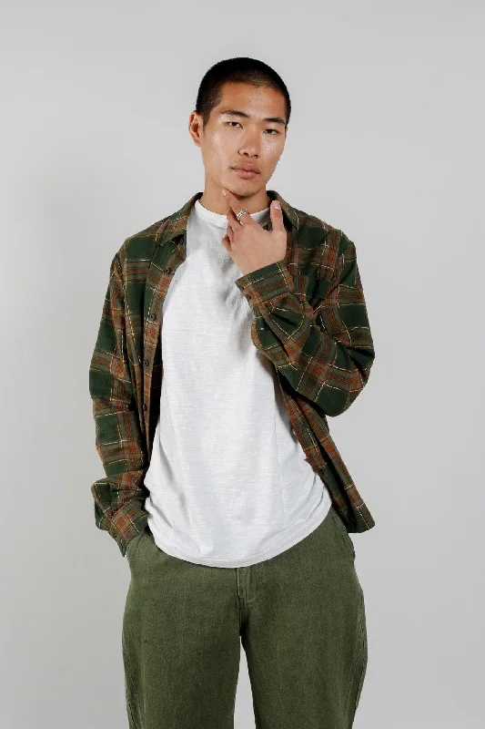 SANTI Organic Cotton Flannel Shirt - Green Check Practical Men's Multi