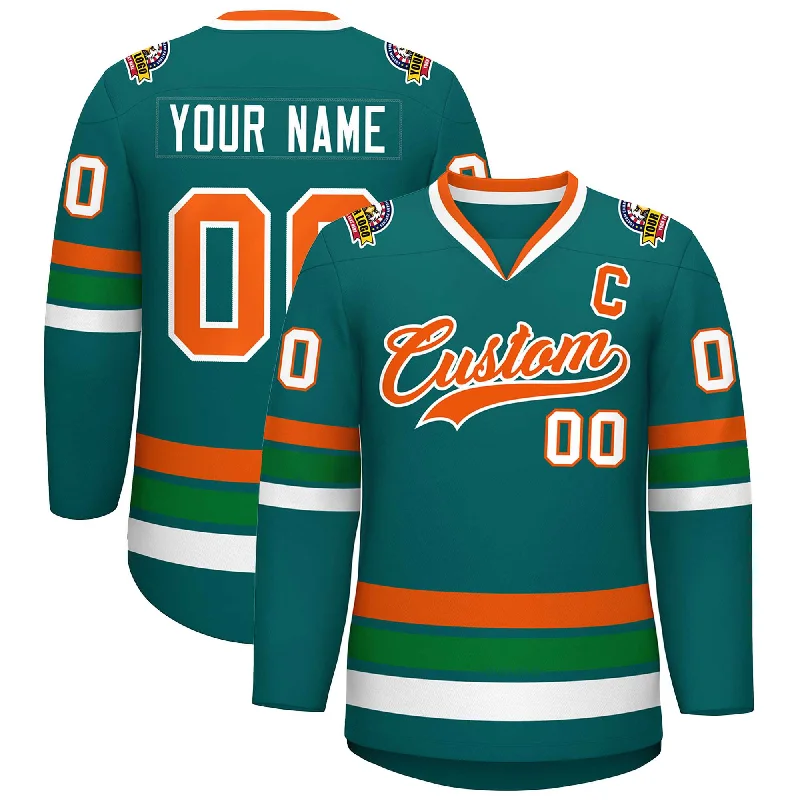 Custom Aqua Orange-White Classic Style Hockey Jersey Beach