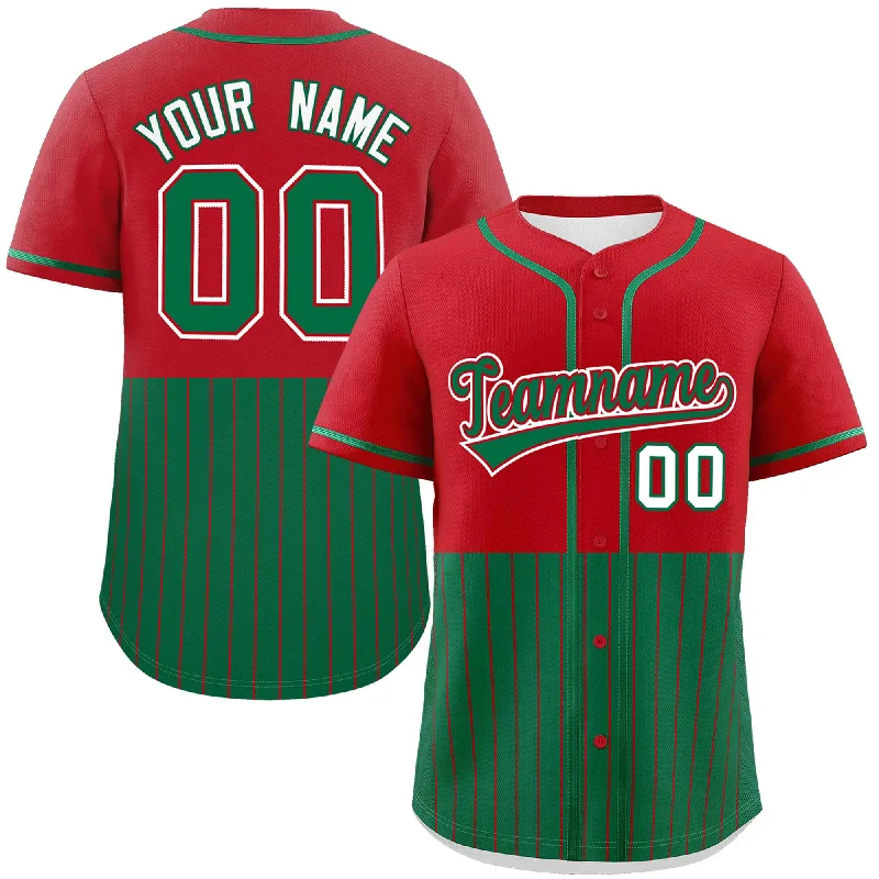 Custom Red Kelly Green Personalized Half Stripe Design Authentic Baseball Jersey Casual Men's Japanese 