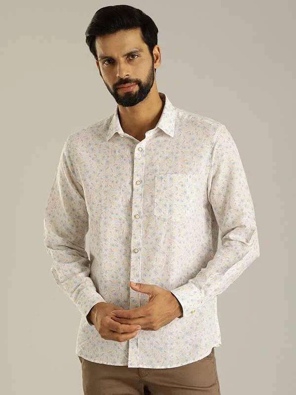 Men Printed Full Sleeve Linen Blend Shirt Practical Men's Quick