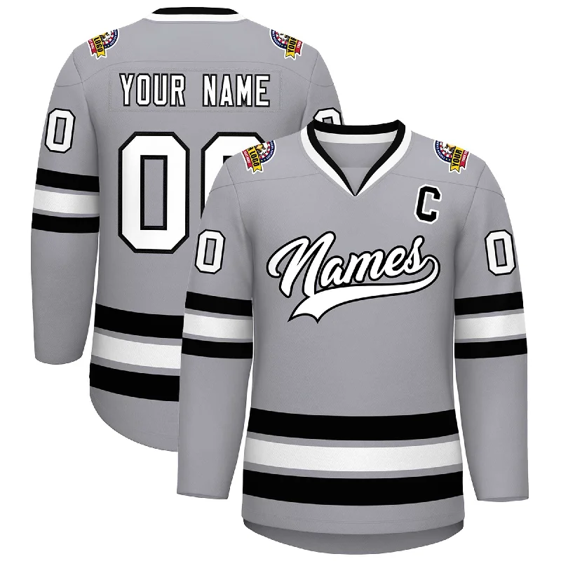 Custom Gray White-Black Classic Style Hockey Jersey Casual Men's Japanese 