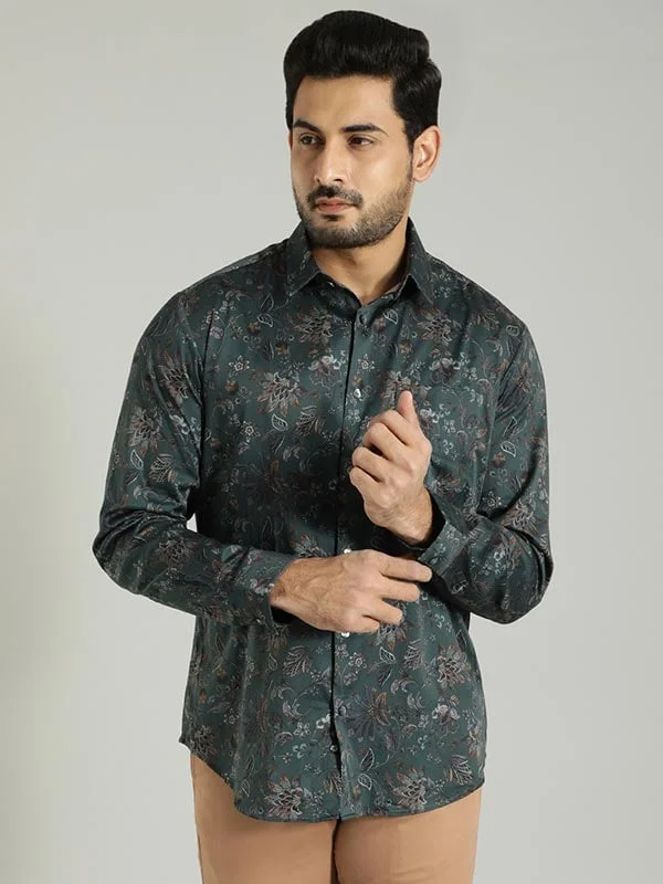 Men Printed Full Sleeve Cotton Stretch Shirt Beach