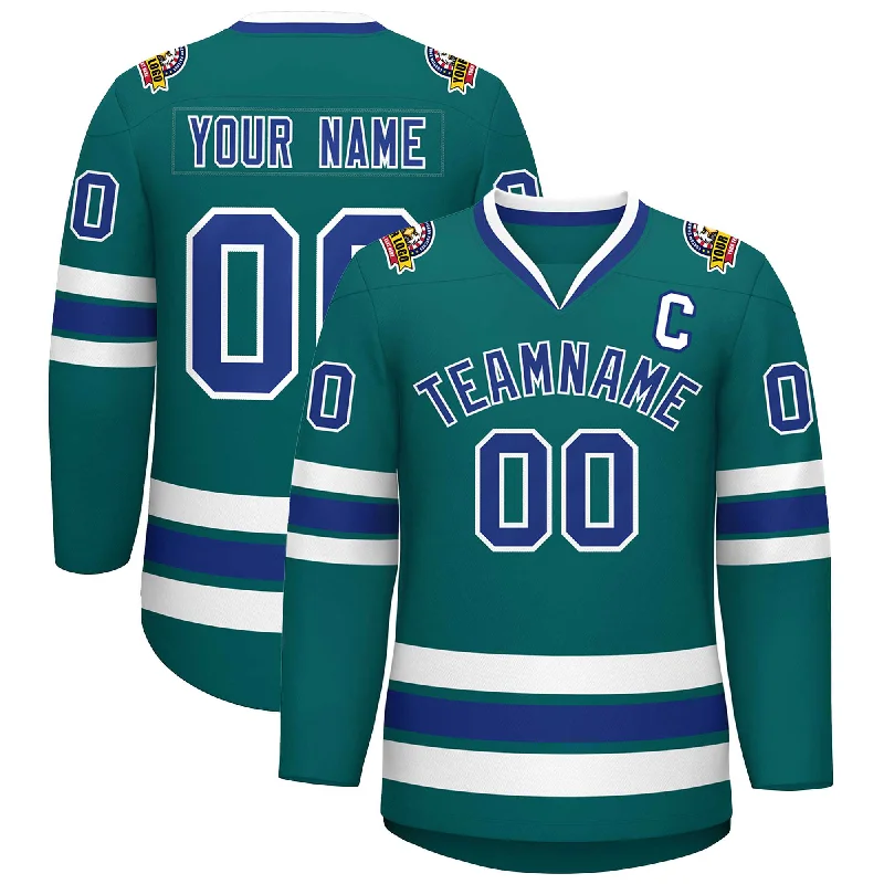 Custom Aqua Royal-White Classic Style Hockey Jersey Bold Men's Statement