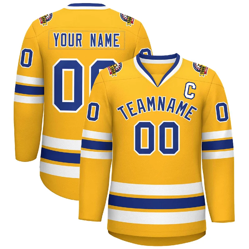 Custom Gold Royal-White Classic Style Hockey Jersey Modern Men's Geometric