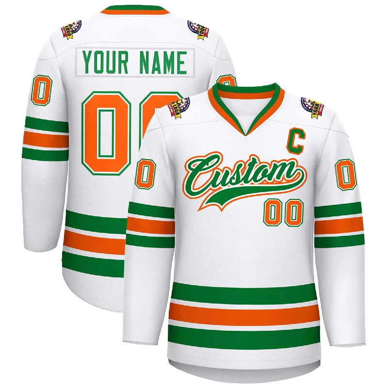 Custom White Kelly Green White-Orange Classic Style Hockey Jersey Luxurious Men's High