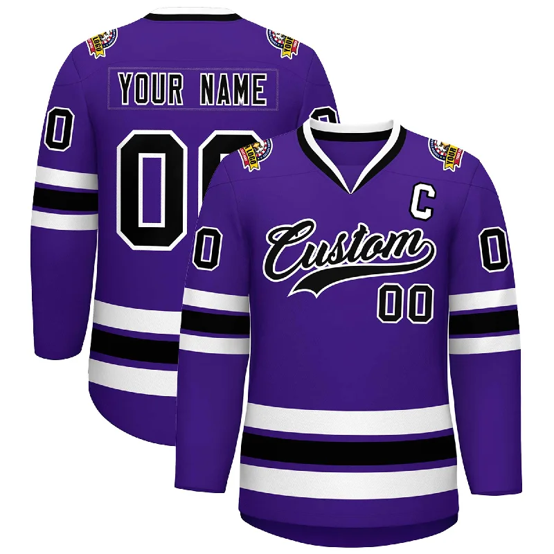 Custom Purple Black-White Classic Style Hockey Jersey Sleek Men's Contemporary 