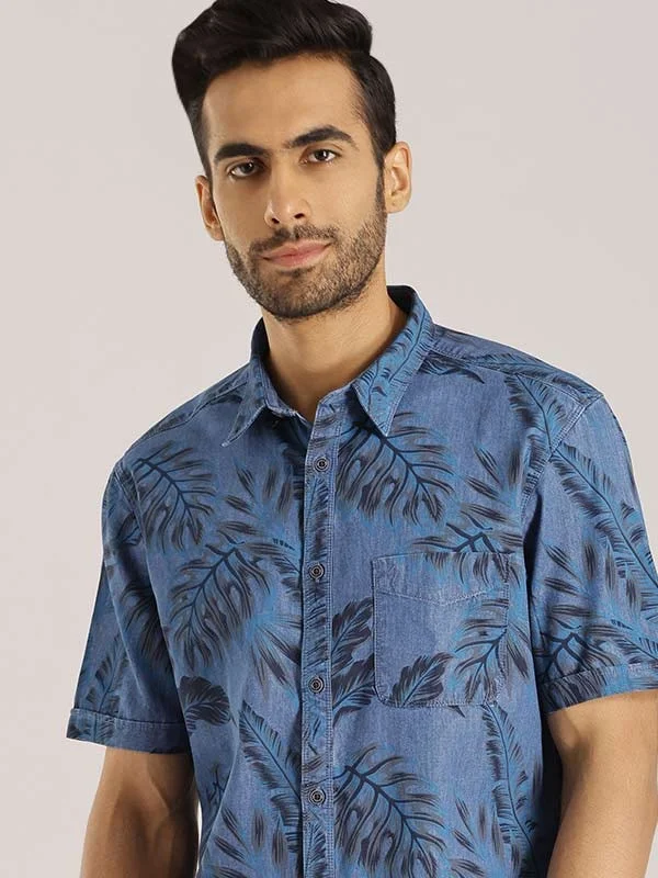 Men Printed Half Sleeve Cotton Shirt Organic