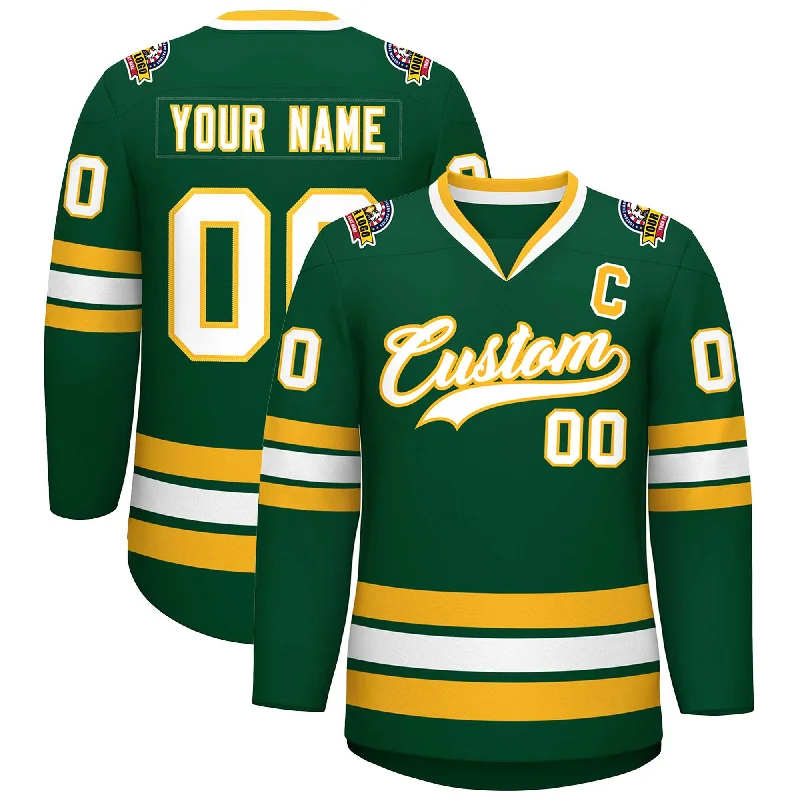 Custom Green White-Gold Classic Style Hockey Jersey Edgy Men's Punk