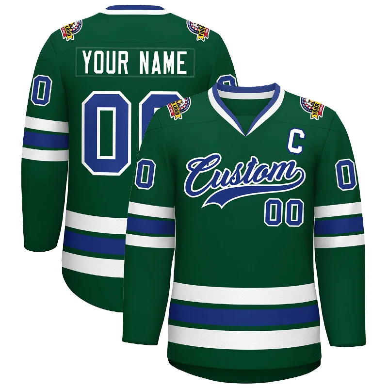 Custom Green Royal-White Classic Style Hockey Jersey Sophisticated Men's French