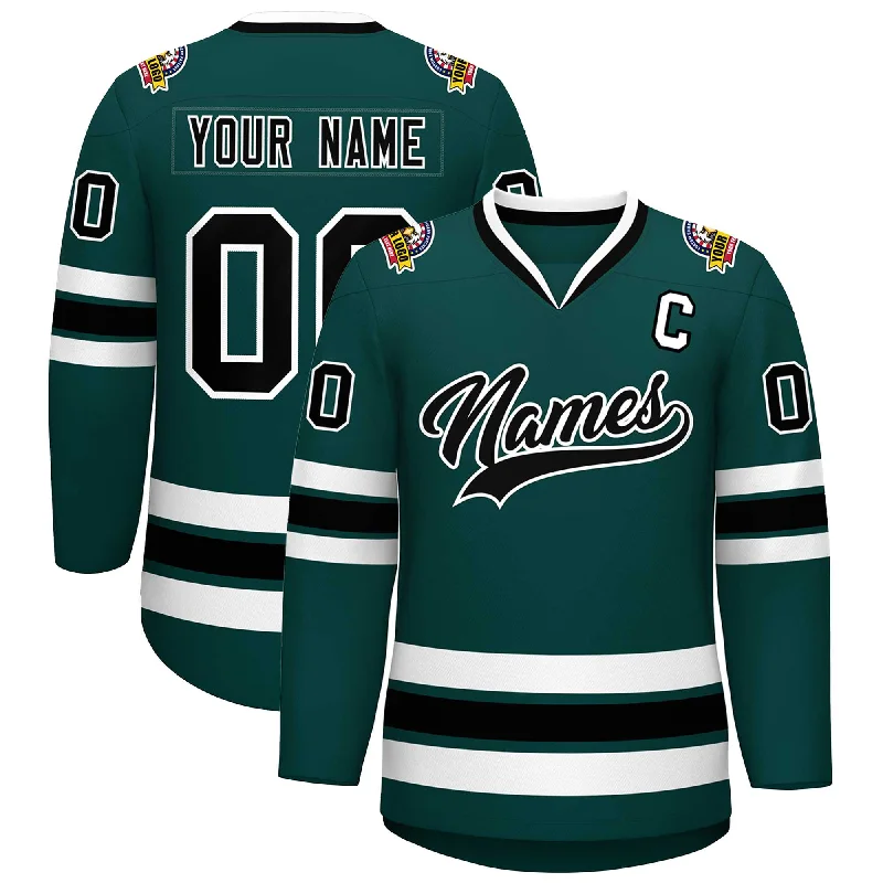 Custom Midnight Green Black-White Classic Style Hockey Jersey Luxurious Men's High