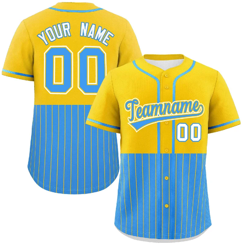 Custom Gold Powder Blue Personalized Half Stripe Design Authentic Baseball Jersey Youthful Men's Anime