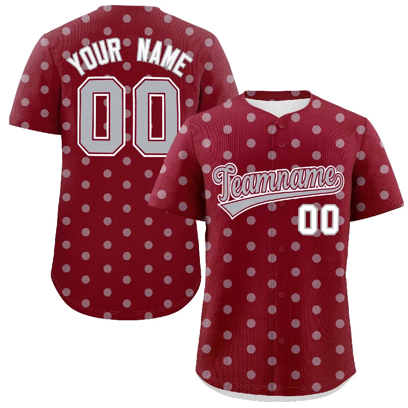 Custom Crimson Gray Personalized Polka Dot Graffiti Pattern Authentic Baseball Jersey Hip Men's Urban