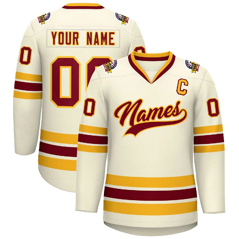 Custom Khaki Crimson-Gold Classic Style Hockey Jersey Elegant Men's Formal 