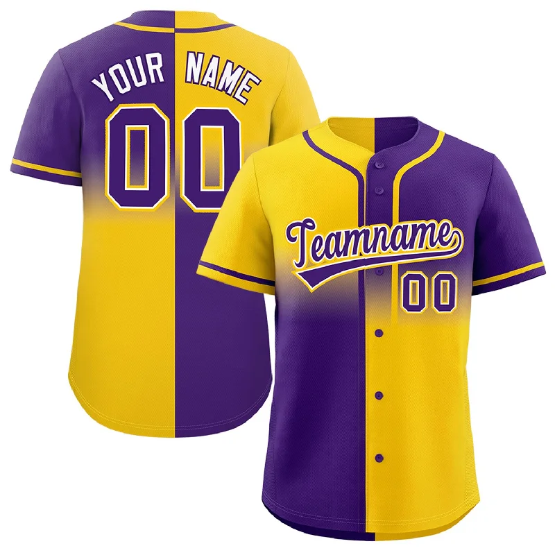 Custom Purple Gold Personalized Symmetrical Gradient Design Authentic Baseball Jersey Cool Men's Skate