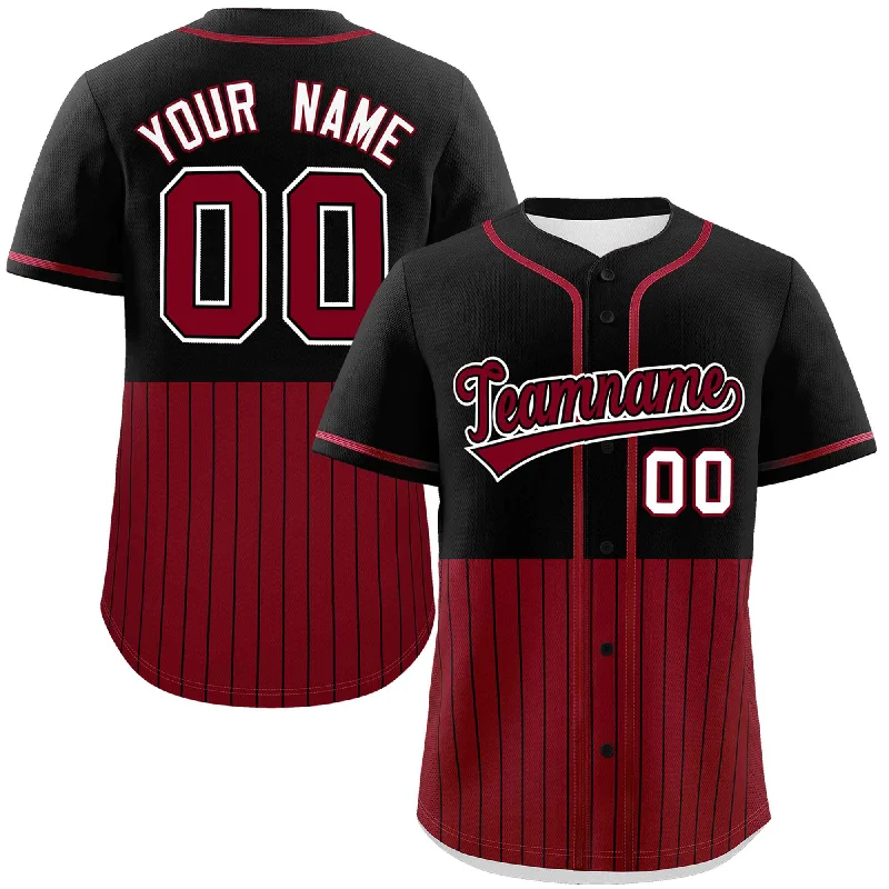 Custom Black Crimson Personalized Half Stripe Design Authentic Baseball Jersey Sharp Men's Italian