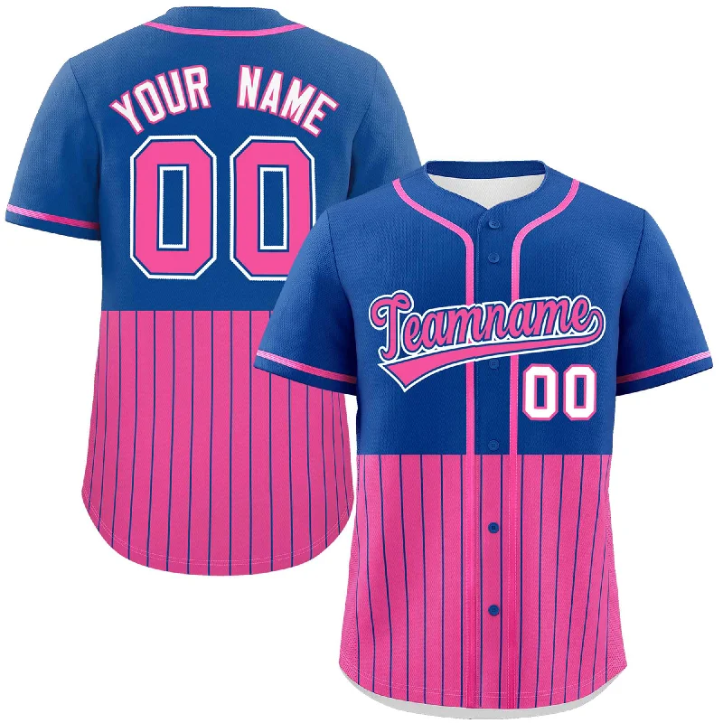 Custom Royal Pink Personalized Half Stripe Design Authentic Baseball Jersey Cclassic Men's Tweed