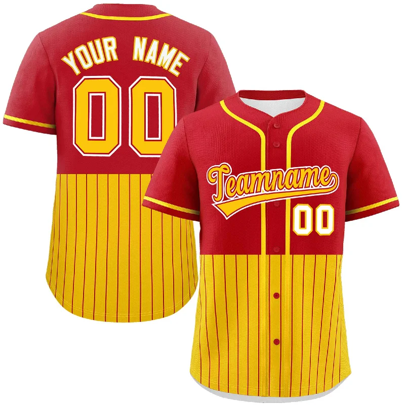 Custom Red Gold Personalized Half Stripe Design Authentic Baseball Jersey Luxurious Men's High