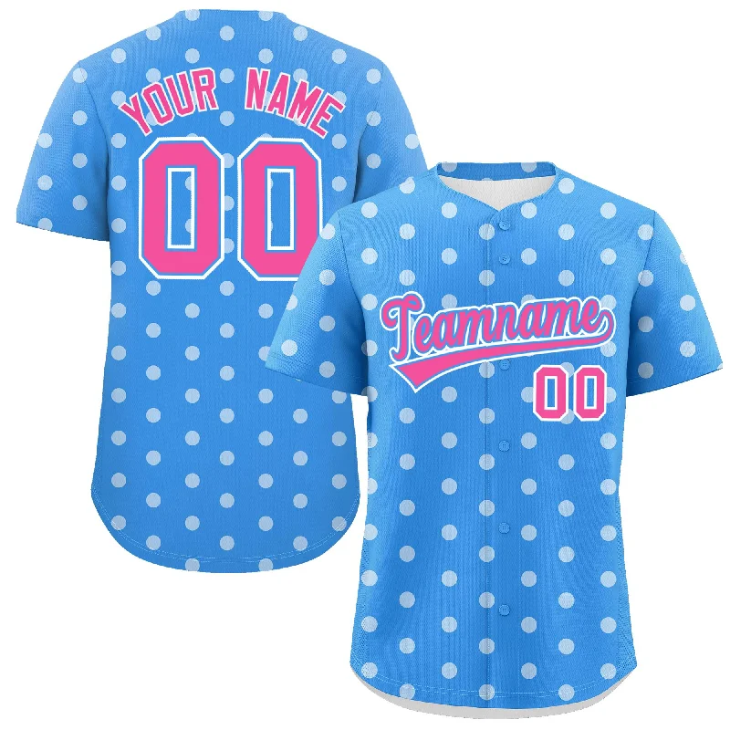 Custom Powder Blue White Personalized Polka Dot Graffiti Pattern Authentic Baseball Jersey Adventure