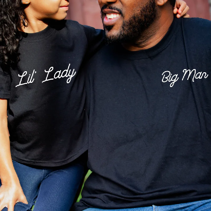 Script Big Man & Lil' Lady Dad Matching T-Shirts Laid