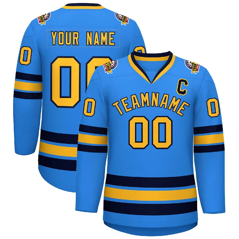 Custom Powder Blue Gold-Navy Classic Style Hockey Jersey Tough Men's Military