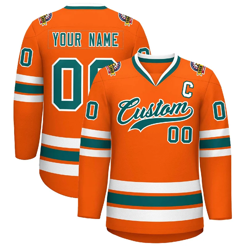 Custom Orange Aqua-White Classic Style Hockey Jersey Monochromatic Office Style