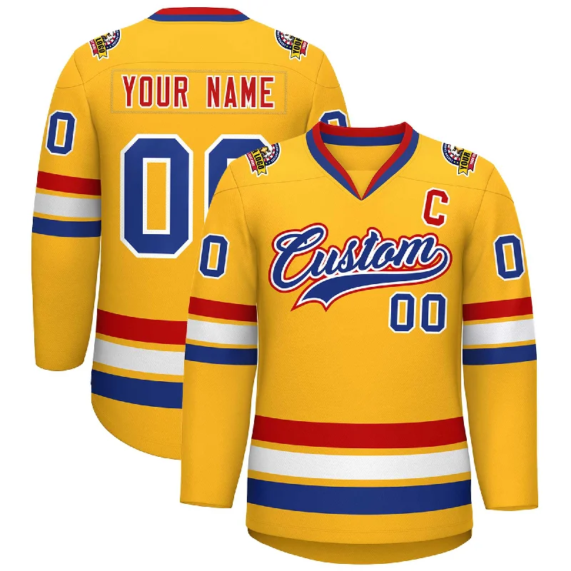 Custom Gold Royal White-Red Classic Style Hockey Jersey Lumberjack