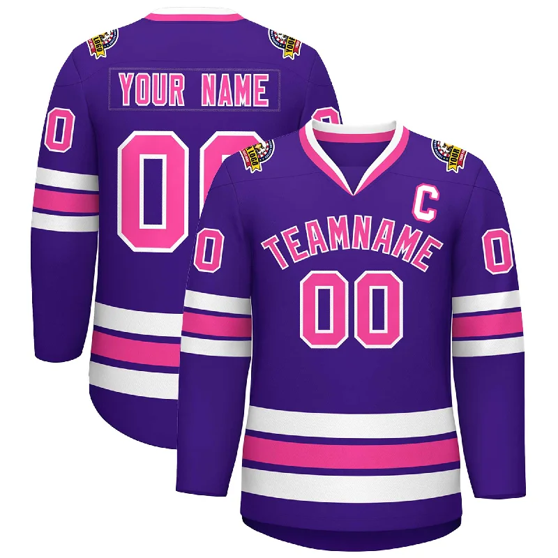 Custom Purple Pink-White Classic Style Hockey Jersey Elegant Men's Formal 