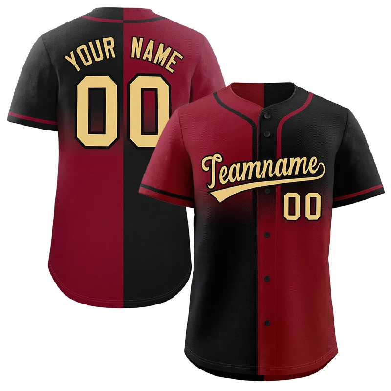 Custom Black Crimson Personalized Symmetrical Gradient Design Authentic Baseball Jersey Cozy Men's Sherpa