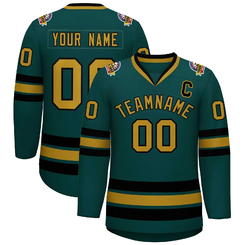 Custom Midnight Green Old Gold-Black Classic Style Hockey Jersey Practical Men's Quick