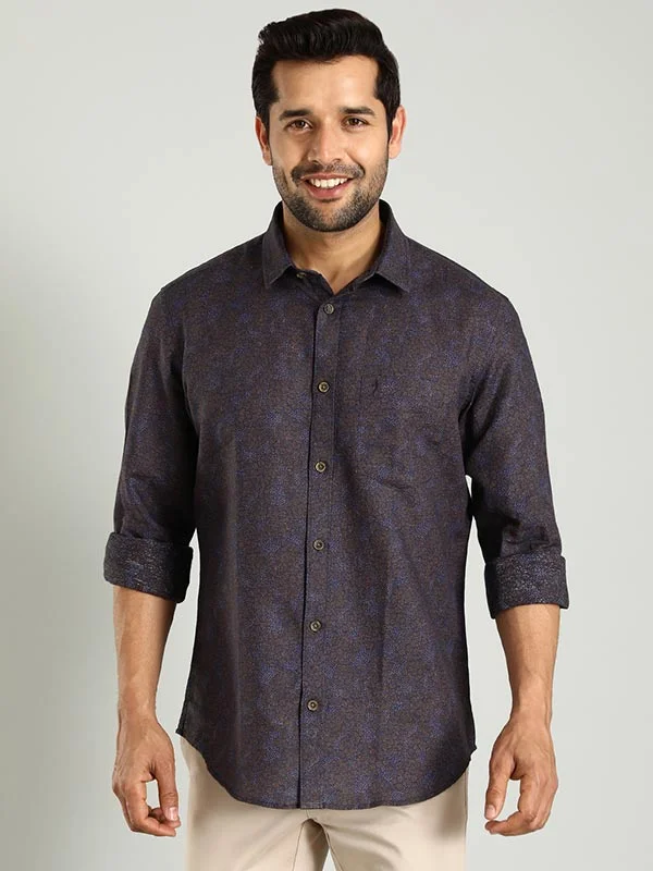 Men Printed Full Sleeve Linen Blend Shirt Casual Men's Japanese 