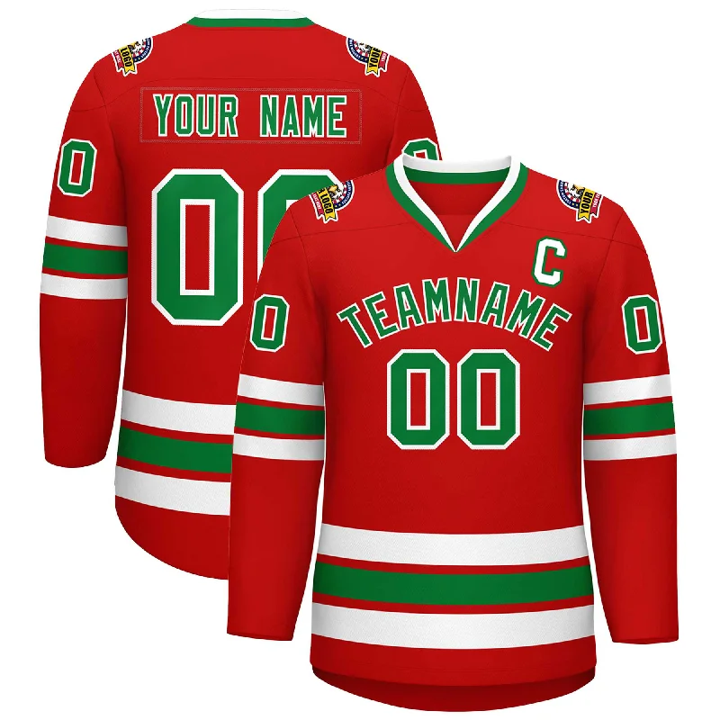 Custom Red Kelly Green-White Classic Style Hockey Jersey Gym