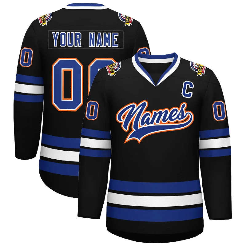 Custom Black Royal White-Orange Classic Style Hockey Jersey Trendy Men's Scandinavian