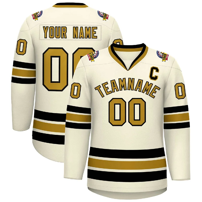 Custom Khaki Old Gold-Black Classic Style Hockey Jersey Unique Men's Upcycled