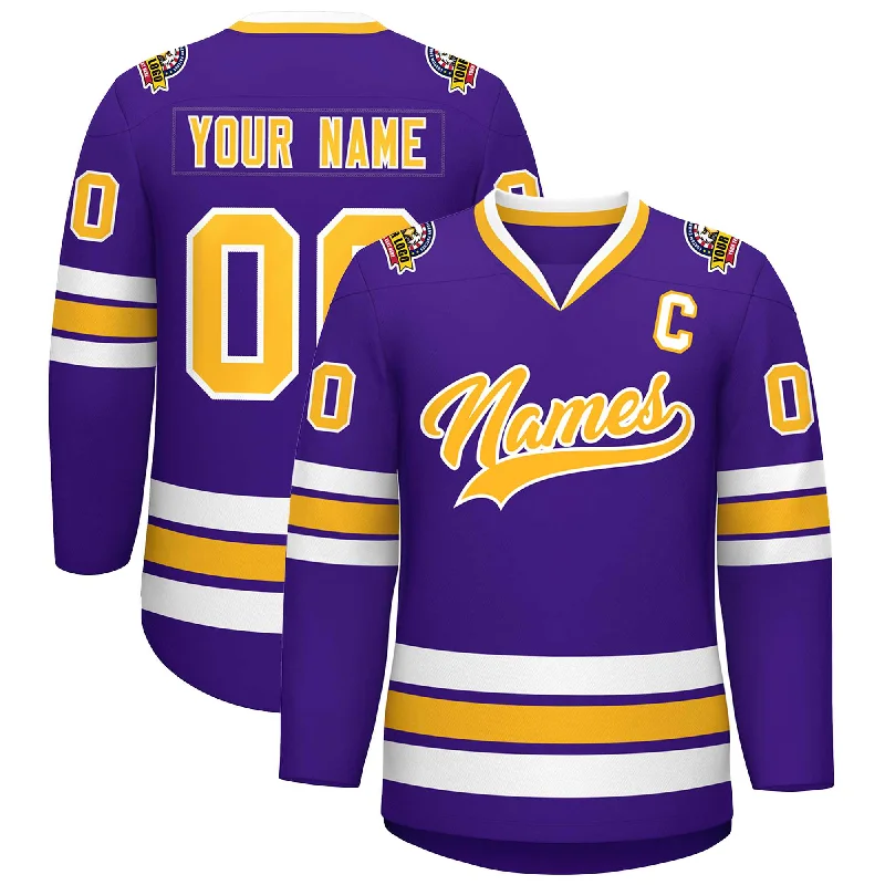 Custom Purple Gold-White Classic Style Hockey Jersey Cclassic Men's Tweed