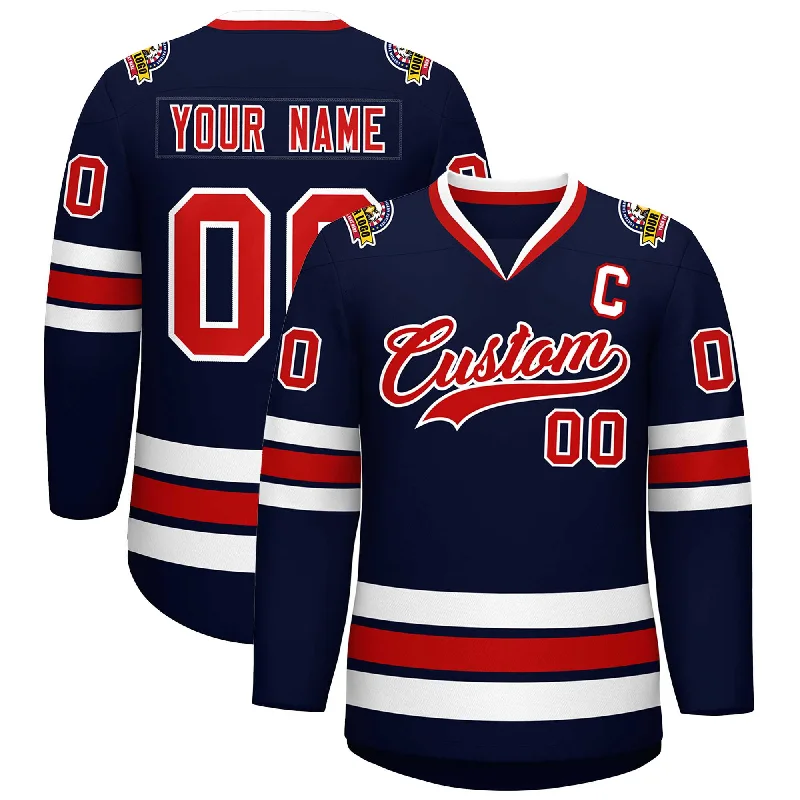 Custom Navy Red-White Classic Style Hockey Jersey Artistic Men's Hand