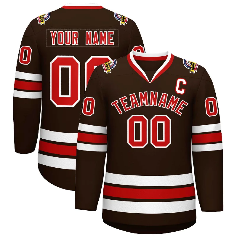 Custom Brown Red-White Classic Style Hockey Jersey Athletic Men's Compression