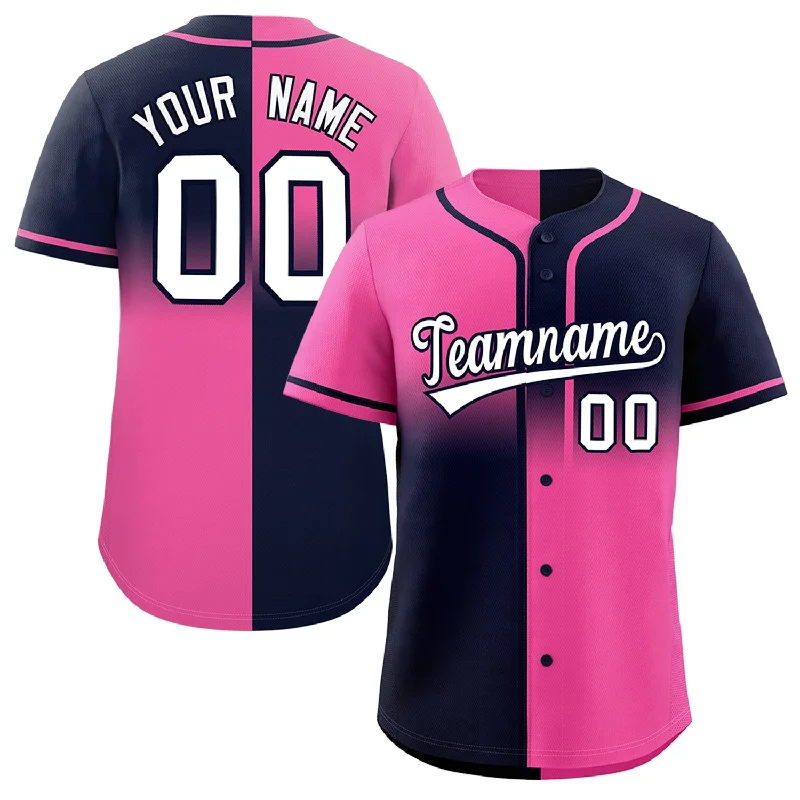 Custom Navy Pink Personalized Symmetrical Gradient Design Authentic Baseball Jersey Cclassic Men's Tweed