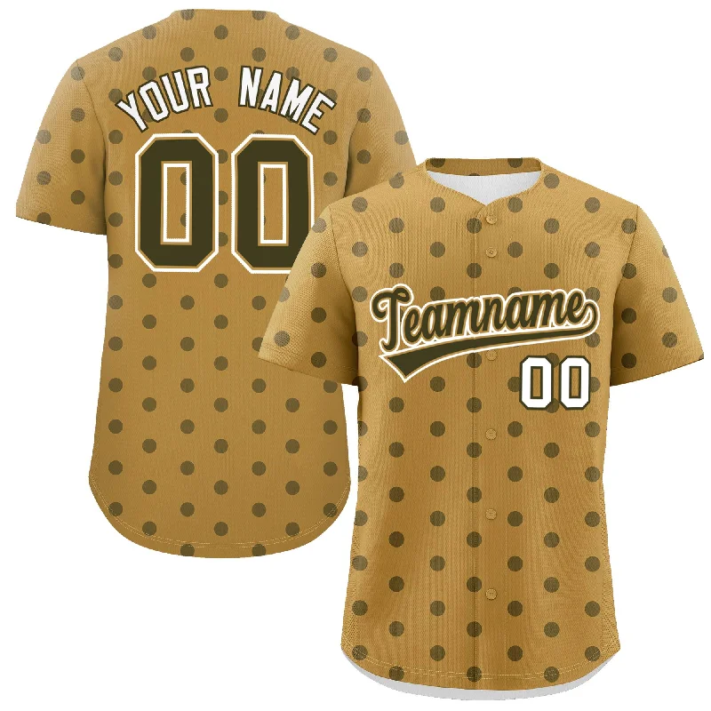 Custom Old Gold Olive Personalized Polka Dot Graffiti Pattern Authentic Baseball Jersey Street