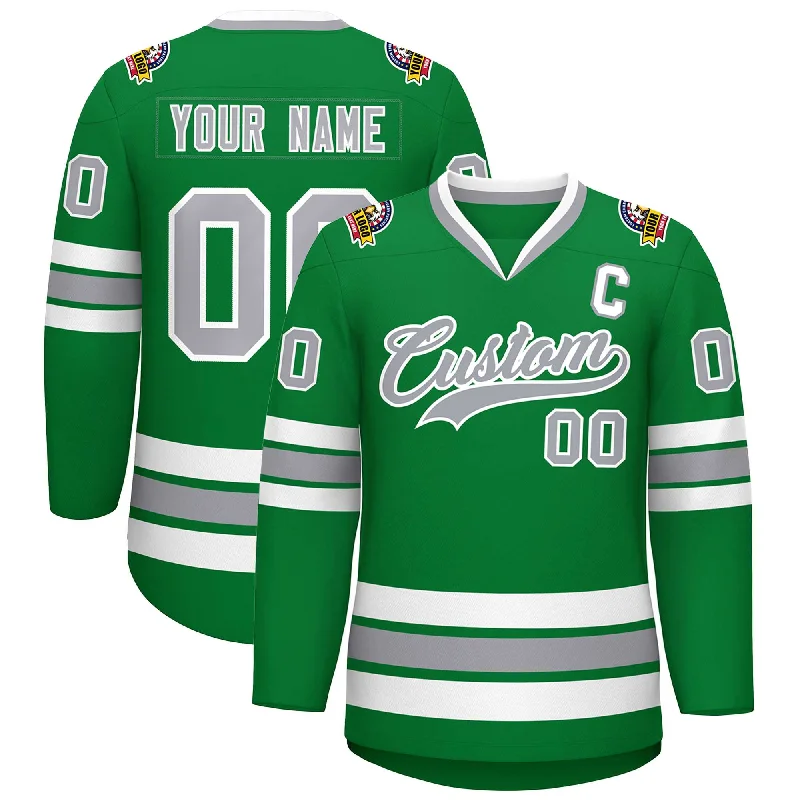 Custom Kelly Green Gray-White Classic Style Hockey Jersey Casual Men's Japanese 