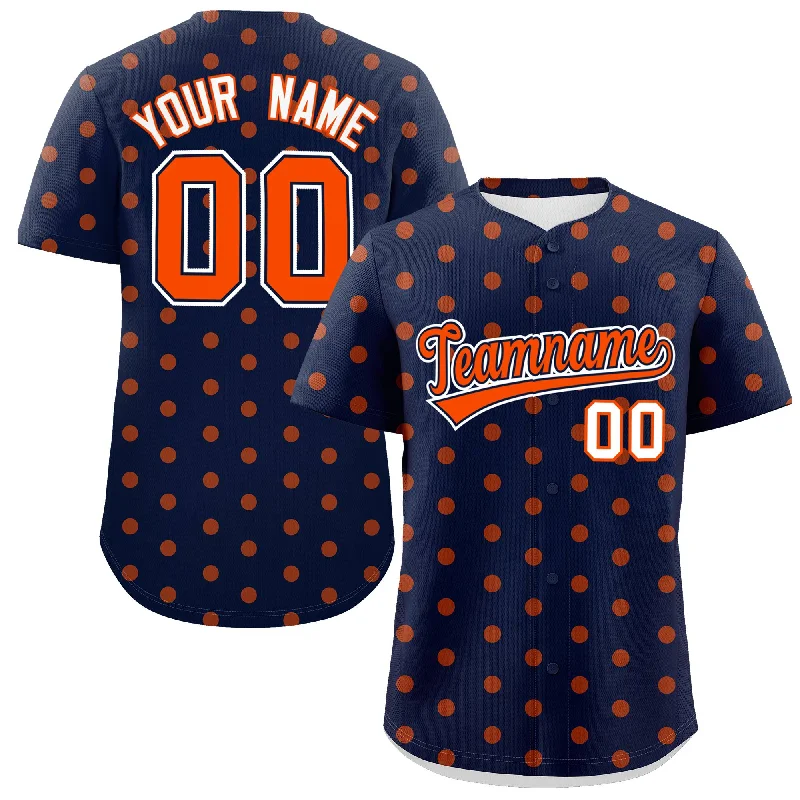 Custom Navy Orange Personalized Polka Dot Graffiti Pattern Authentic Baseball Jersey Cool Men's Distressed