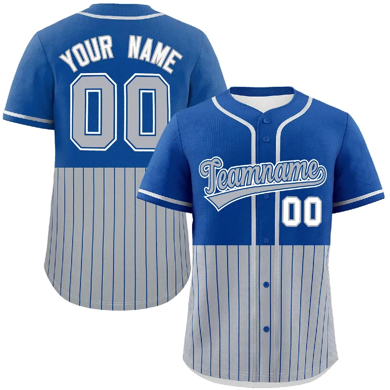 Custom Royal Gray Personalized Half Stripe Design Authentic Baseball Jersey Luxurious Men's High